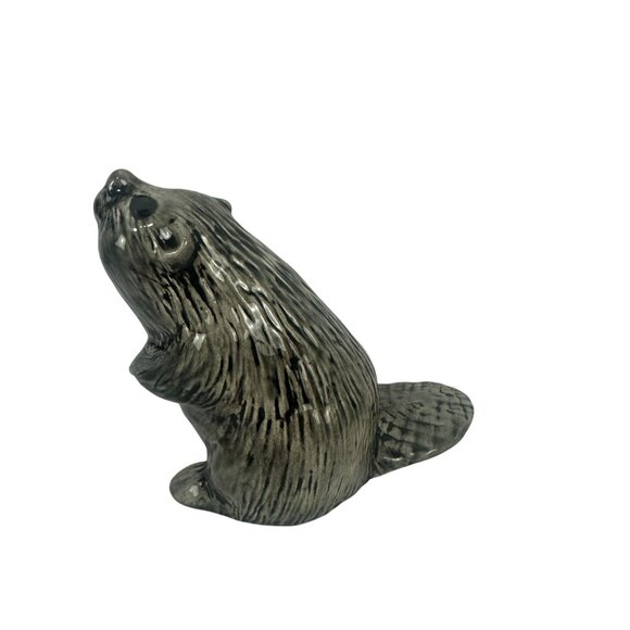 Handcrafted Ceramic Beaver Figurine Set Of Three Gray Black Textured Detailing - Picture 6 of 11